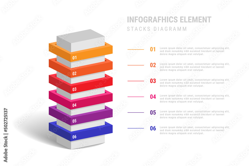 Wall mural infographic element in the form of a tower or stack with multi-colored positions. vector stock image - Wall murals