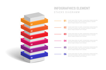 Infographic element in the form of a tower or stack with multi-colored positions. Vector stock image - obrazy, fototapety, plakaty
