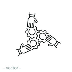 alliance icon, business partner group, gears work, join partnership, concept teamwork, thin line symbol on white background - editable stroke vector illustration