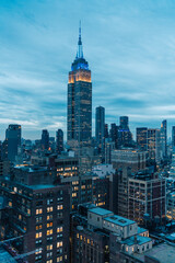 Fototapeta na wymiar New York City skyline at evening, cloudy day, high point of view. USA