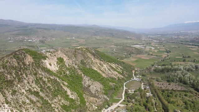 Aerial Spring view of Kozhuh Mountain and Petrich valley, Bulgaria