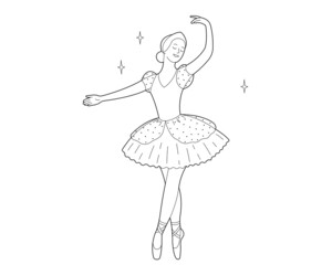 Dancing ballerina in tutu and pointe shoes. Coloring book. Outline Illustration on white background. © Olga