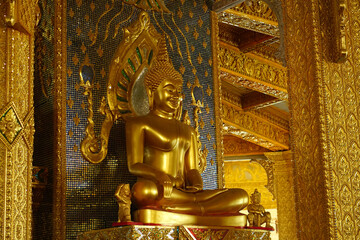 golden buddha in temple.Makha Bucha Day.Vesak Day.Asanha Bucha.Buddhist Lent.