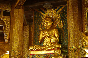 Fototapeta premium golden buddha in temple.Makha Bucha Day.Vesak Day.Asanha Bucha.Buddhist Lent.