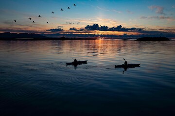 Obraz premium Sunset from Salhussundet, Northern Norway,scandinavia,Europe