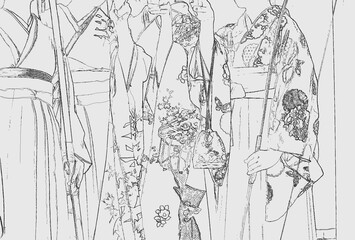 京都の三十三間堂の着物姿の女性達、日本の着物