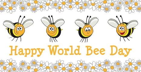 Fotobehang Fröhlicher Welt Bienen Tag, Grußkarte mit lustigem Bienen Cartoon © cartoon-IT