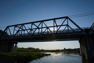 Fototapeta na wymiar 渡良瀬橋の橋桁から見た渡良瀬川