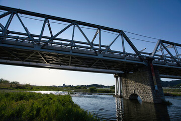 Fototapeta na wymiar 渡良瀬橋の橋桁から見た景色