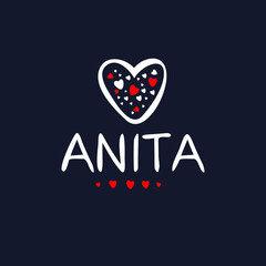 Anita Calligraphy female name, Vector illustration.