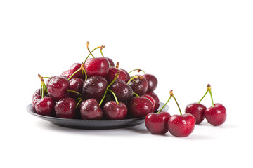 fresh ripe cherries fruit isolated on white background