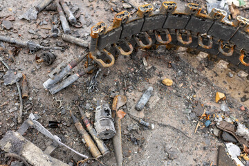 Ammunition of bullets in iron shell during Ukraine war