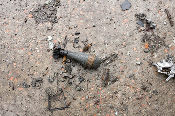 Fragment metal military rocket bomb during Ukraine war