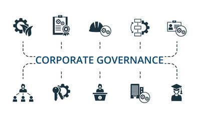 Corporate Governance set icon. Editable icons corporate governance theme such as key management, quality control management, environment management and more.