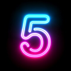Blue pink glowing neon tube font Number 5 FIVE 3D