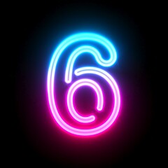 Blue pink glowing neon tube font Number 6 SIX 3D