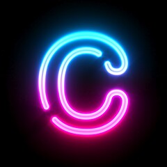 Blue pink glowing neon tube font Letter C 3D