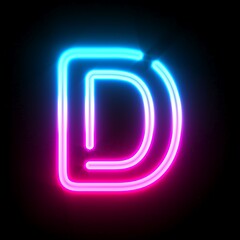 Blue pink glowing neon tube font Letter D 3D