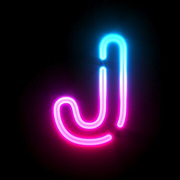 Blue pink glowing neon tube font Letter J 3D