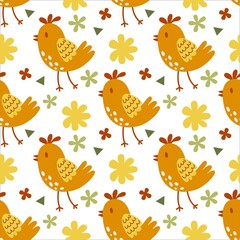 Cute seamless pattern, birds. Vector background.