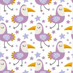 Cute seamless pattern, birds. Vector background.