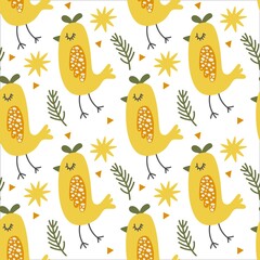 Cute seamless pattern, birds. Vector background.