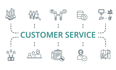 Customer Servise set icon. Editable icons customer servise theme such as consumer behaviour, crm software, business relations and more.