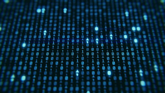 4k Screen close up digital computer float numbers translated up down. Blue digital binary data on computer screen loopable. 3d render