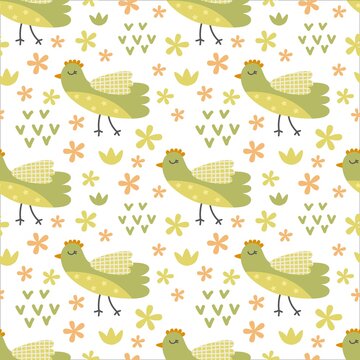 Cute seamless pattern, birds. Vector background.