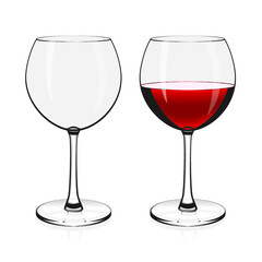 Wine glass, empty and with red wine.  Vector illustration