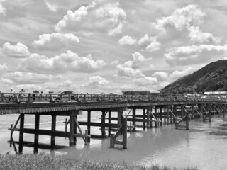Togetsu-kyo Bridge in Arashiyama in black and white