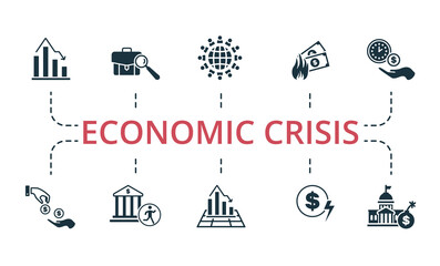 Economic Crisis set icon. Editable icons economic crisis theme such as recession, currency crisis, inflation and more.
