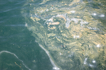 The water pollution in the sea is polluted with yellow foam. Global environmental pollution
