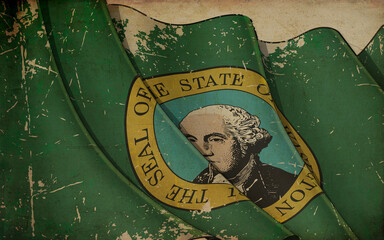 Old Paper Print - Waving Flag of Washington State