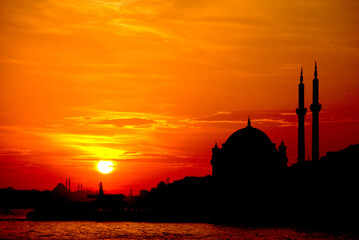 silhouette of mosque at sunset, istanbul