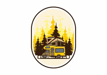 Car roof camping in the jungle illustration