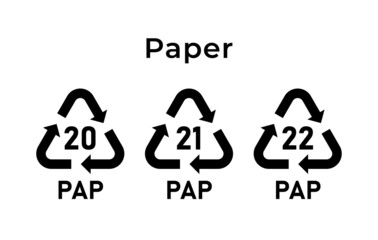 Recycling paper mark. Ecological recycling codes. Zero waste. Vector illustration. Set of line icons editable stroke. - obrazy, fototapety, plakaty