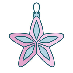 Christmas tree toy in shape of star. Holiday decor object in lineal flat style.