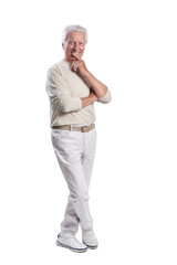 Fototapeta premium Full growth, senior man posing on white background