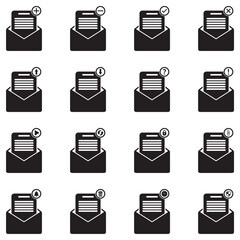 Email Icons. Black Flat Design. Vector Illustration.