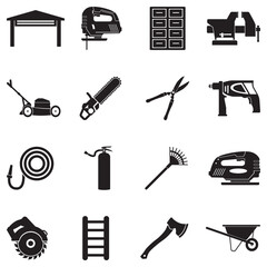 Home Workshop Icons. Black Flat Design. Vector Illustration.