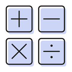 Math calculation keyboard. Vector icon set with shifted effect.