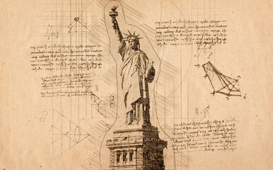 Da Vinci Statue of Liberty, New York Vintage © netsay