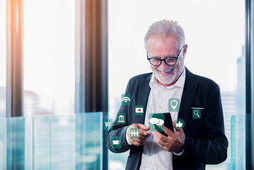 Businessman using  smartphone connection application internet online communication.