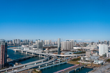 Fototapeta na wymiar Tokyo, Japan - January 9, 2020. Aerial view of central Tokyo on a bright sunny afternoon.