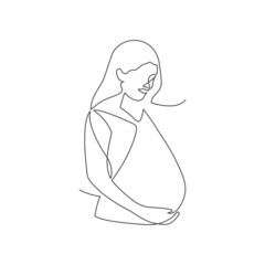 Continuous single drawn one line of pregnant woman silhouette. Line art. Future mother. Vector illustration