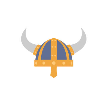 Viking Helmet Flat Illustration. Clean Icon Design Element on Isolated White Background