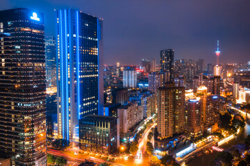 Fototapeta na wymiar Aerial photography of Chengdu city night large format