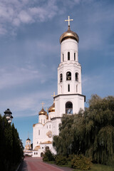 Fototapeta na wymiar View of bell tower of Troitsky (Trinity) cathedral on sunny summer day. Bryansk, Bryansk Oblast, Russia.