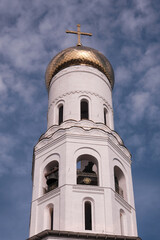 Fototapeta premium Bell tower of Troitsky (Trinity) cathedral on sunny summer day. Bryansk, Bryansk Oblast, Russia.